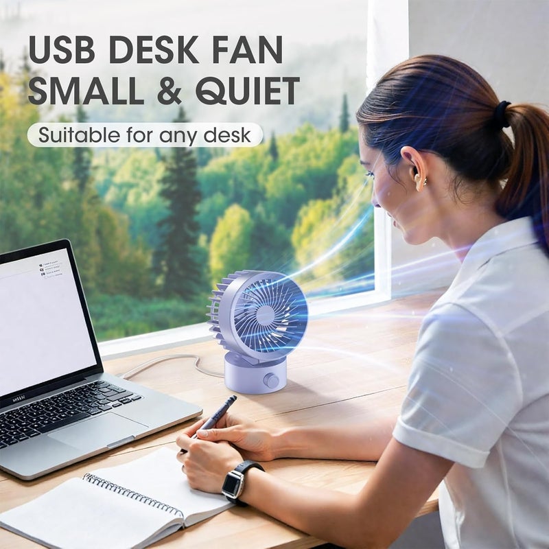 KinYiLO USB Desk Fan Small Quiet, Stepless Speed Mini Fans for Home Office Dorm Desktop, Portable Travel Personal Cooling, Plug In USB Powered, Purple - Image 2